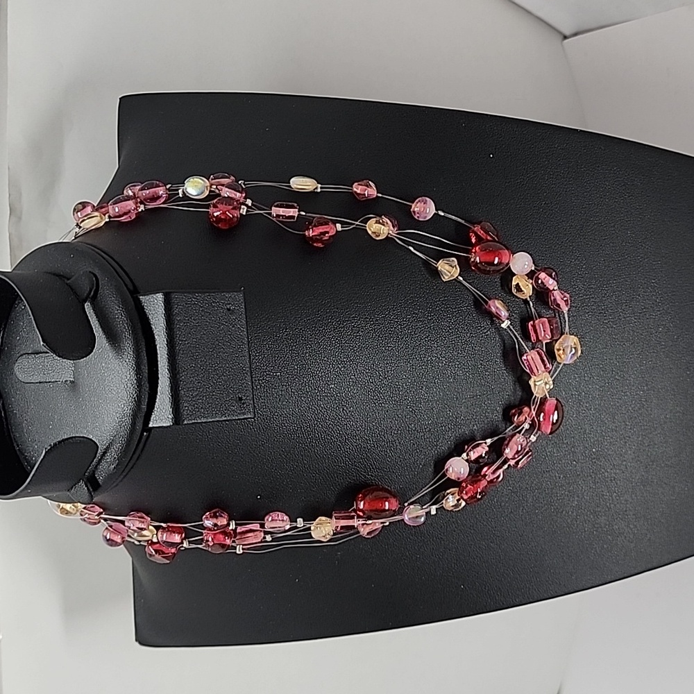 VJ Vicky Jousan Three Strand Illusion Acrylic Necklace